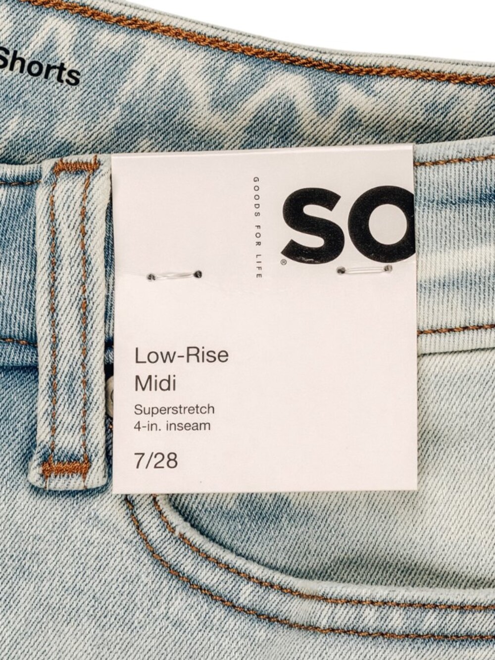 SO Low Rise Midi Denim Shorts Distressed 4" Inseam Womens Size 28 Light Wash NWT - Picture 6 of 7